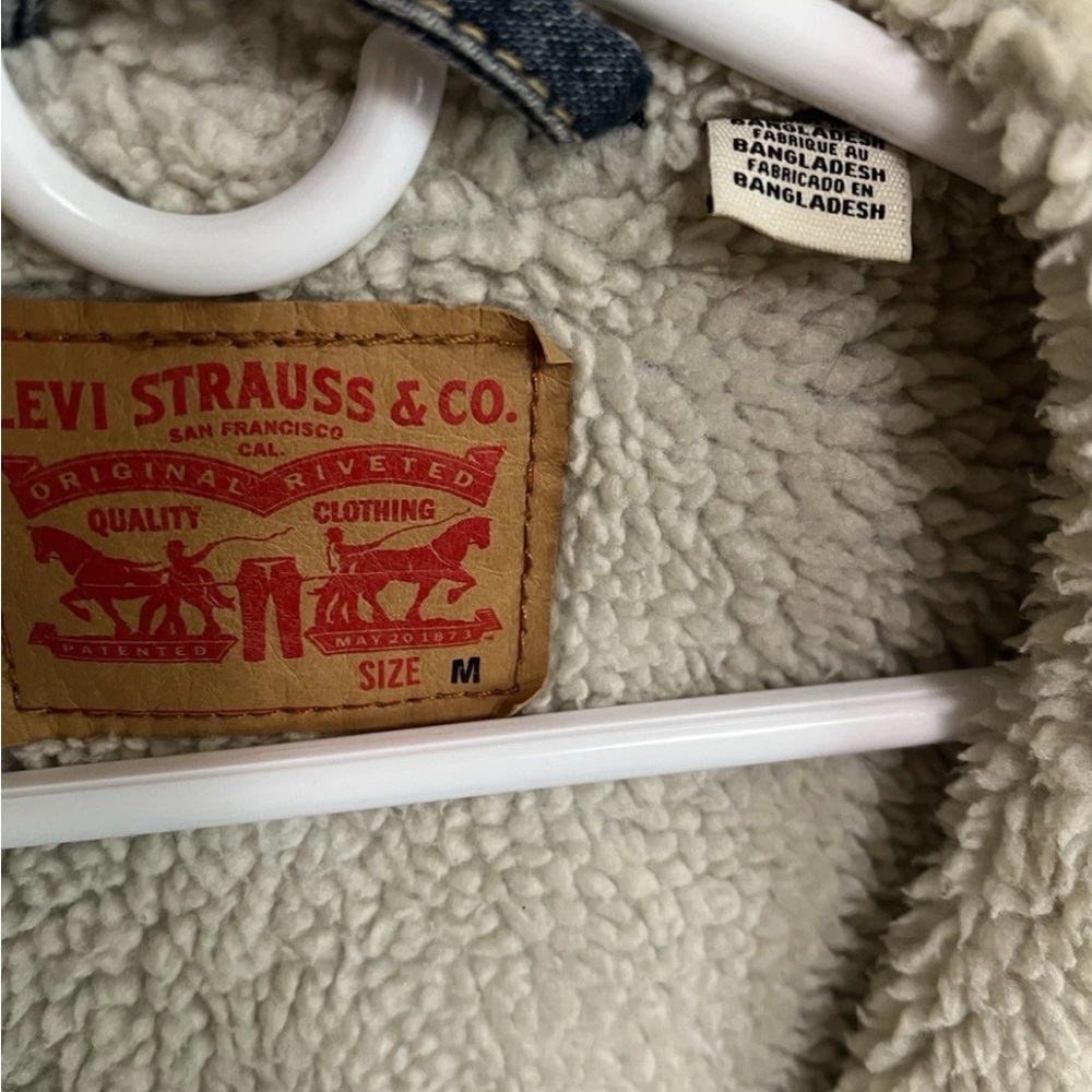 Levi's 72795 Sherpa Lined Hooded Denim Extended Length Jacket M Rare Oversized - Picture 4 of 13